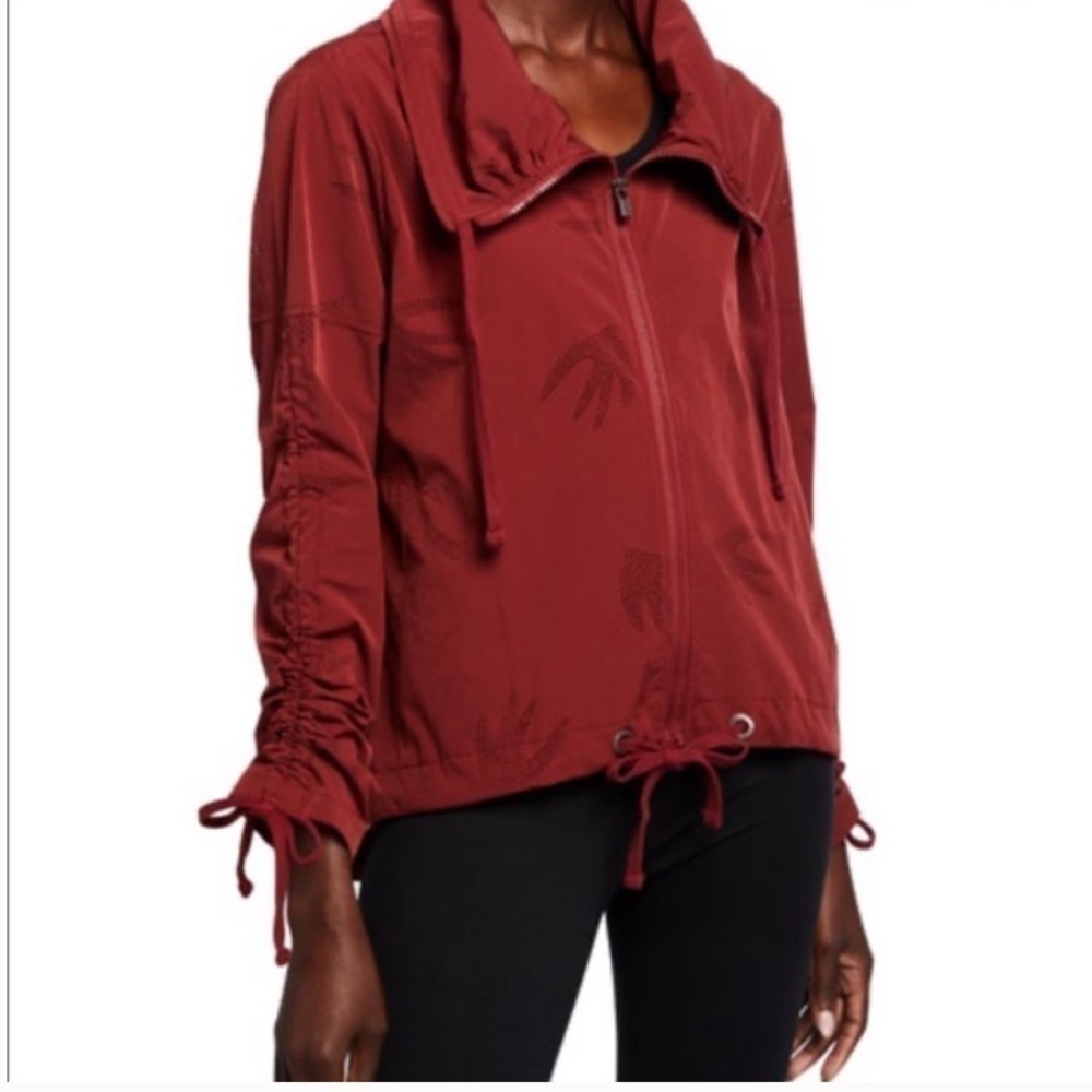 NANETTE Lepore burgundy Play Ruched Swan Preforated bird design light Jacket